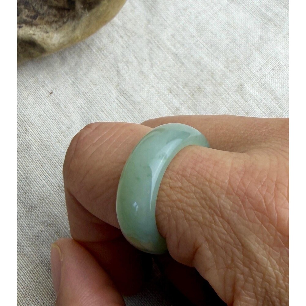 1 Natural icy Jade unique pattern band Ring US 8 Minimalist jewelry green /white - Picture 4 of 10
